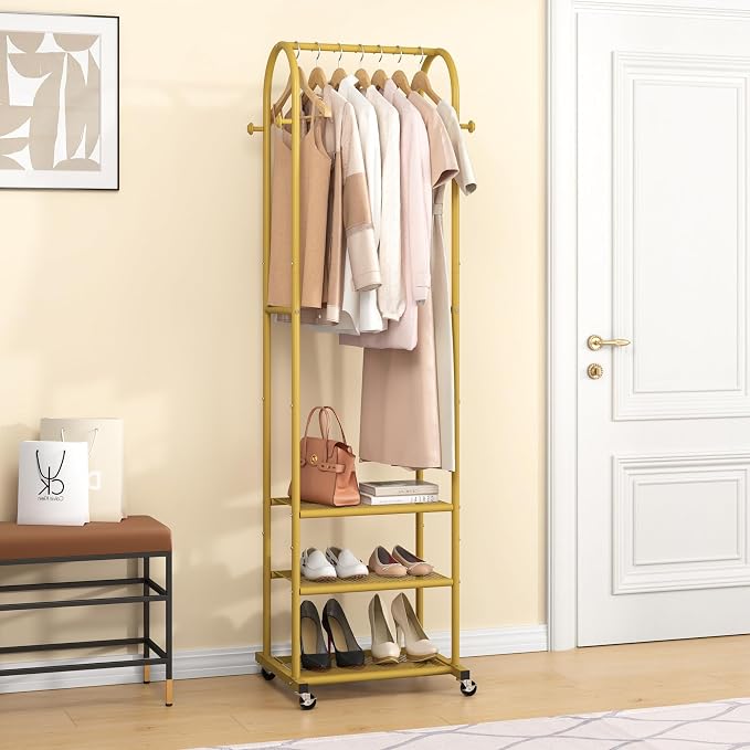 Heavy Duty Clothing Rack with Wheels, Modern Garment Rack with 3 Metal Shelves - Image 8