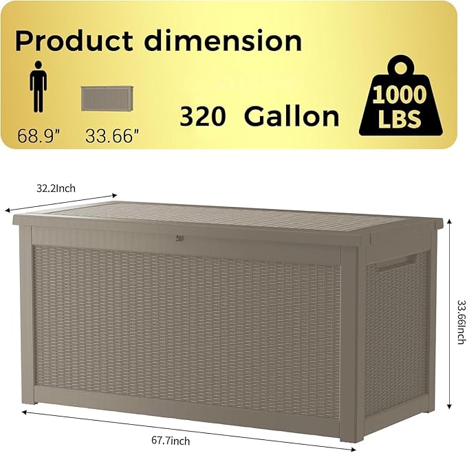 320 Gallon Outdoor Storage Box Patio Deck Box Waterproof, Resin Lockable - Image 2