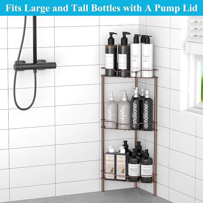 3 Tier Floor Standing Corner Shower Caddy Organizer Shelf - Image 6