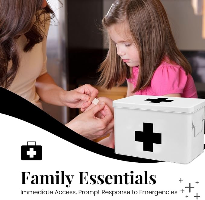 Flexzion First Aid Box Organizer Empty 13" White Vintage First Aid Kit Tin - Image 2