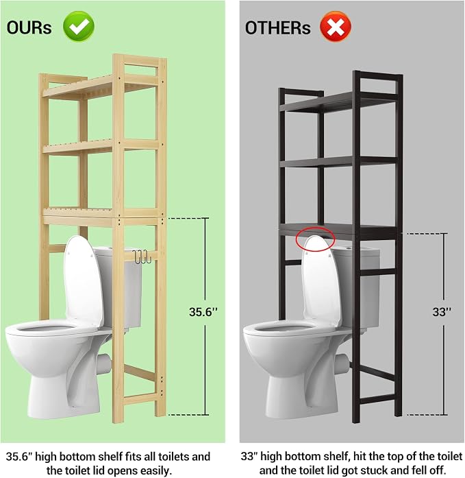 Homykic Over The Toilet Storage, 3-Tier Bamboo Bathroom Shelf - Image 3