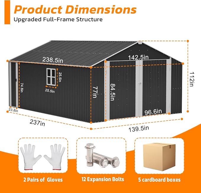 12x20 FT Heavy Duty Metal Garage Shed, Extra Large Outdoor Storage Building - Image 3