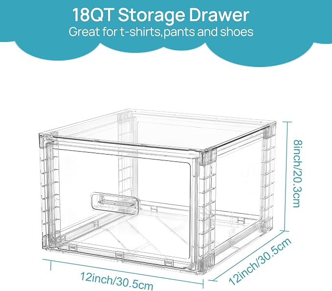 Vtopmart 9 Pack 18QT Clear Stackable Storage Drawers, Easily Assemble Closet - Image 3