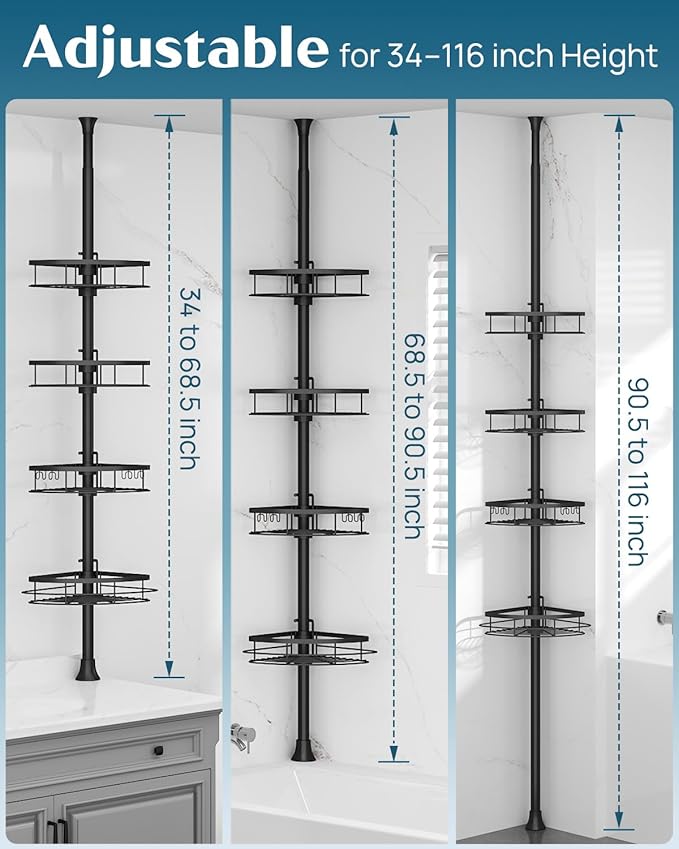 SEIRIONE Corner Shower Caddy Tension Pole, Rustproof Bathroom Shower Organizer - Image 2