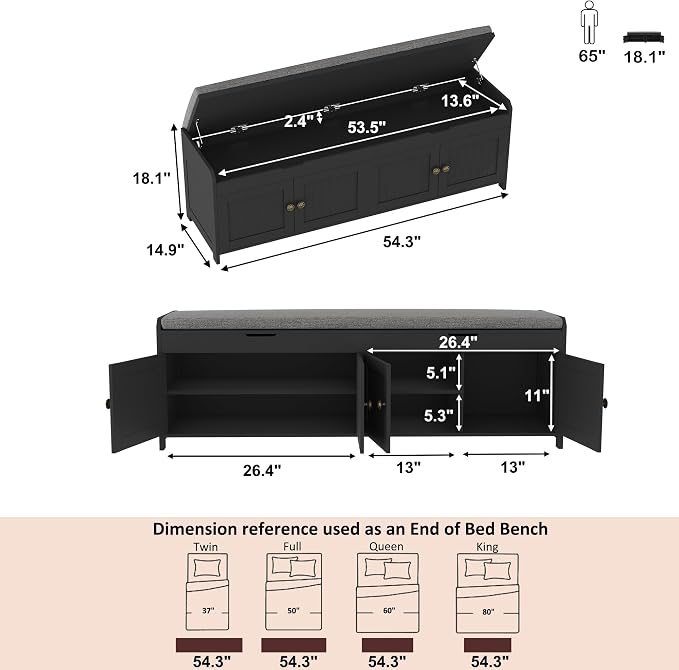HOMEFORT 54.4" Shoe Bench with Lift Top Storage, Entryway Bench with Cushioned - Image 3