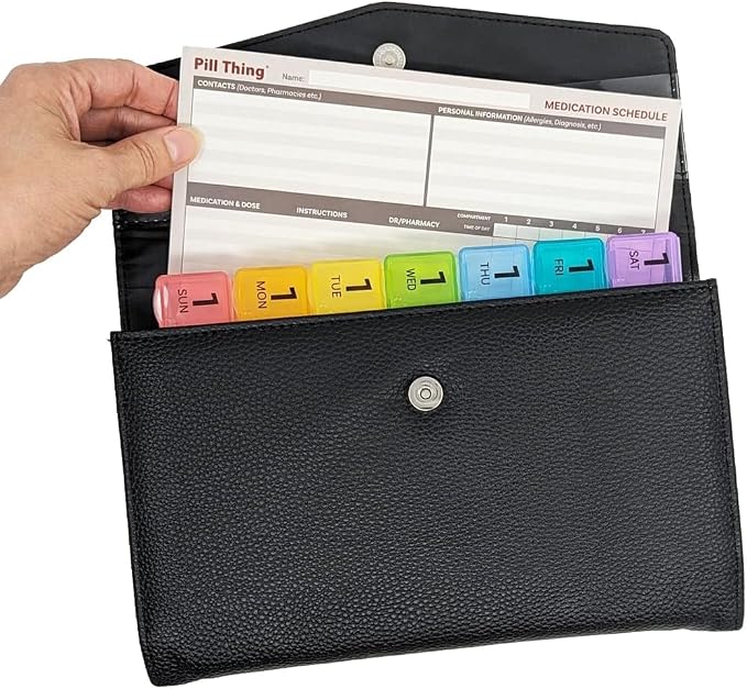 Weekly Pill Organizer Case, 7 Compartments, Pebble Grain Faux Leather, Magnetic - Image 9