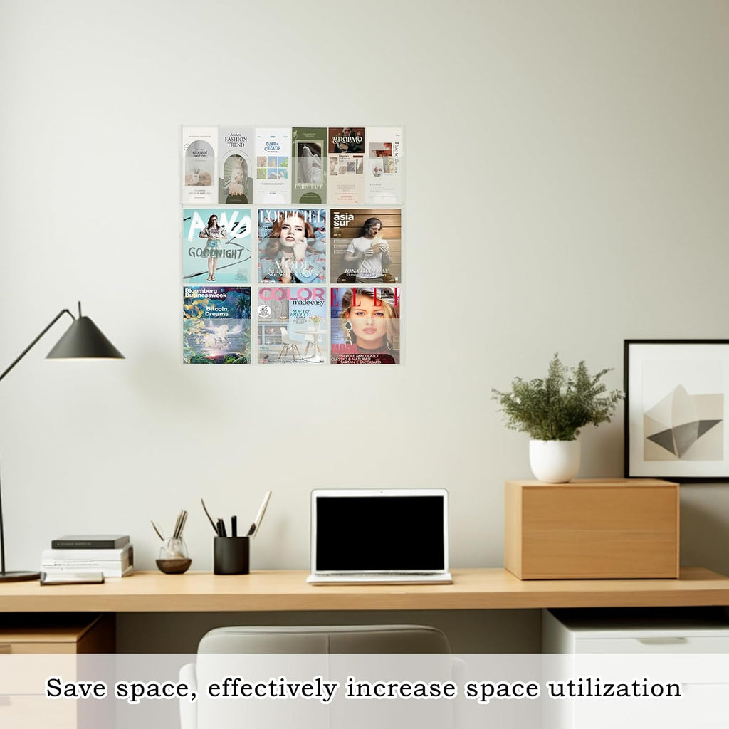 Acrylic Brochure Pamphlet Holder, 6 Magazine Holders and 6 Pamphlet