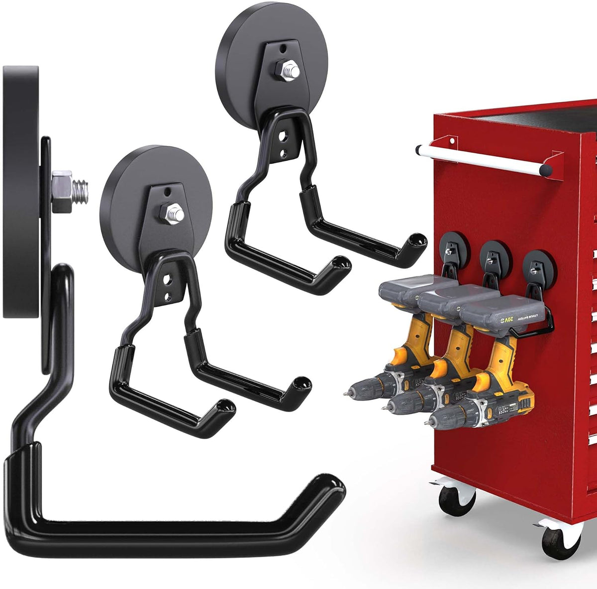 3-H Heavy Duty Magnetic Garage Hooks, 50 lbs, Patented 90° Right-Angle