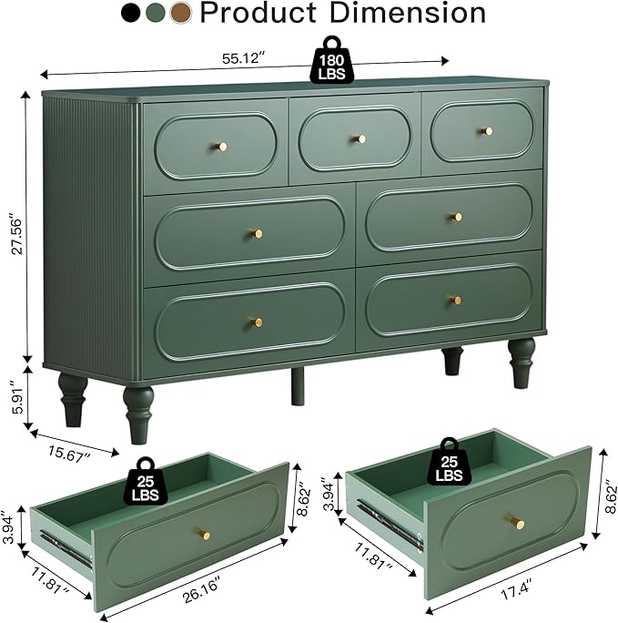 Fluted 7 Drawer Dresser for Bedroom, Modern Mid Century Chest of Drawers - Image 2