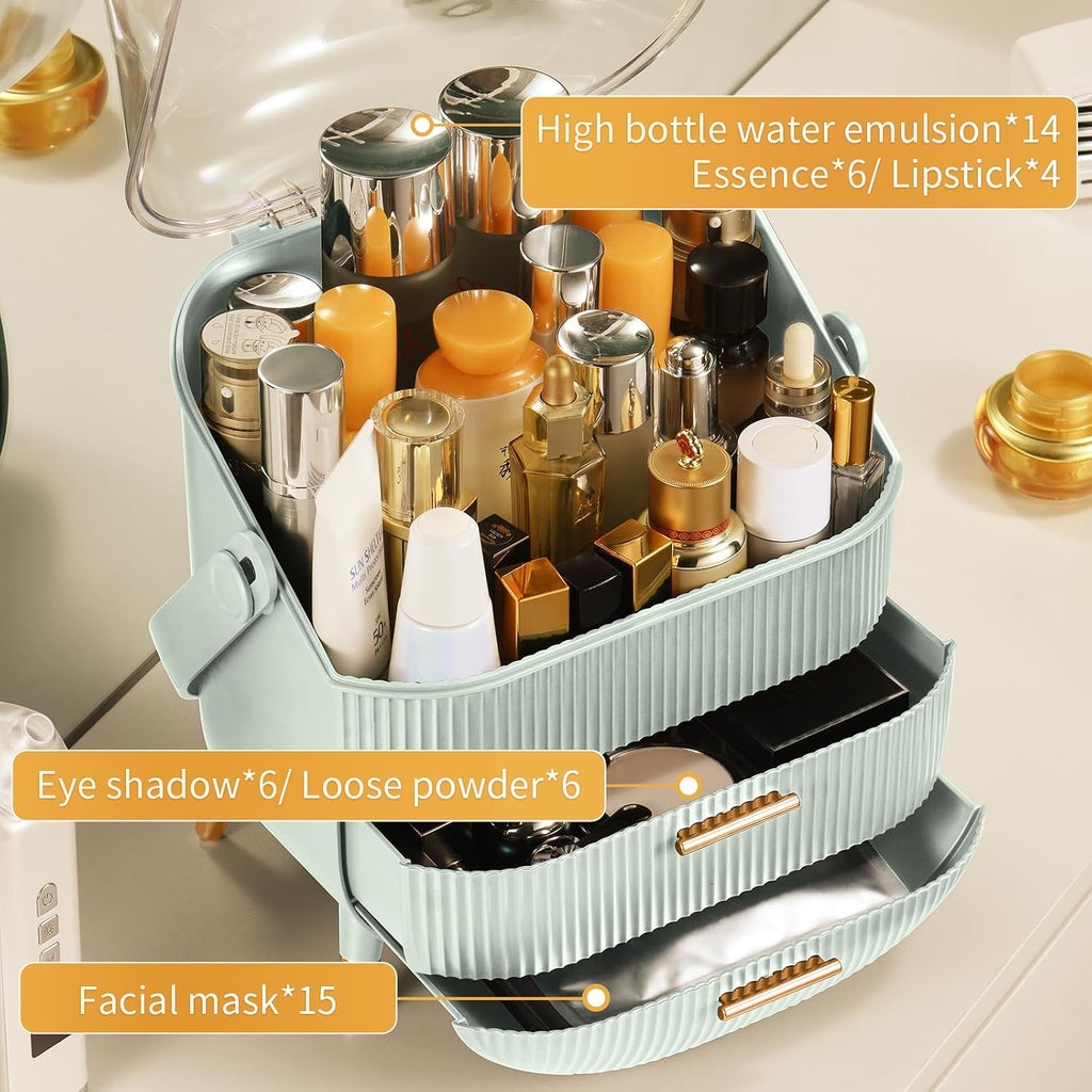 Makeup Organizer with 2 Drawers and Brush Storage Box, Cosmetic
