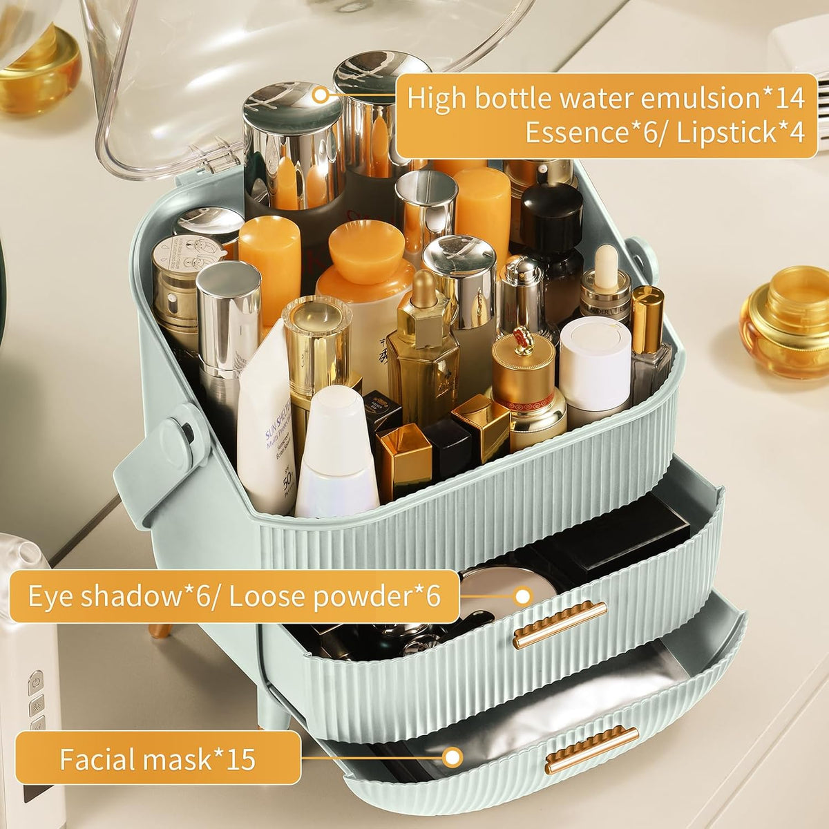 Makeup Organizer with 2 Drawers and Brush Storage Box, Cosmetic
