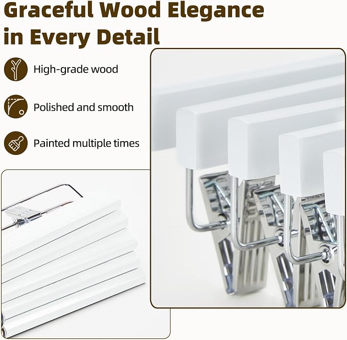 HOUSE DAY Premium Wooden Pants Hangers 25 Pack, Solid Lotus Wood Skirt Hangers - Image 8