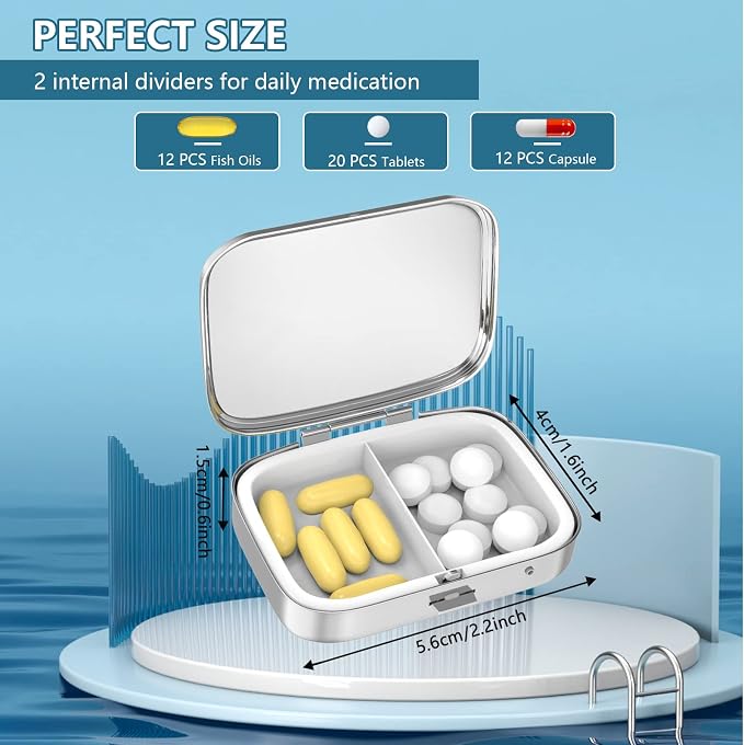Pill Box 2 Compartment Small Pill Case, Portable - Image 3