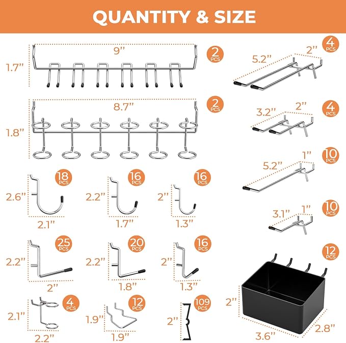 INCLY 278PCS Pegboard Accessories Organizer Kit, Peg Board Hooks Assortment - Image 4