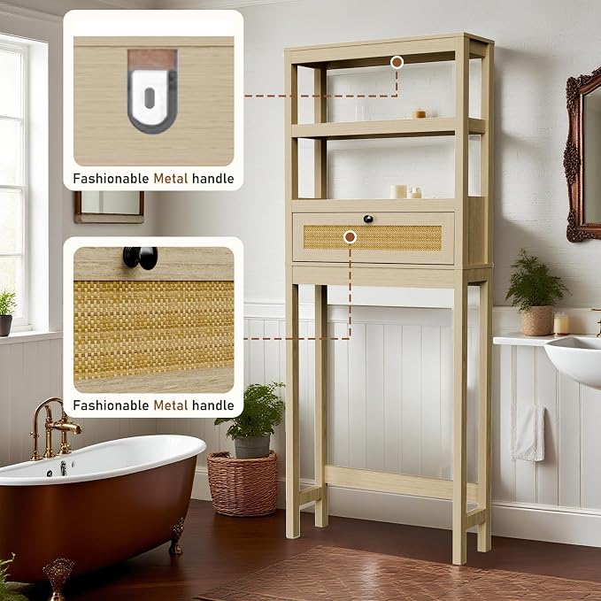 Over The Toilet Storage Cabinet, 3-Tier Behind Toilet Bathroom Organizer - Image 5
