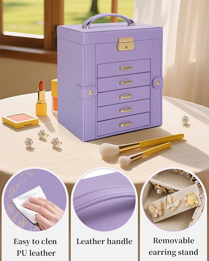 TORIBIO Large Jewelry Box for Women, Leather Jewelry Organizer - Image 6