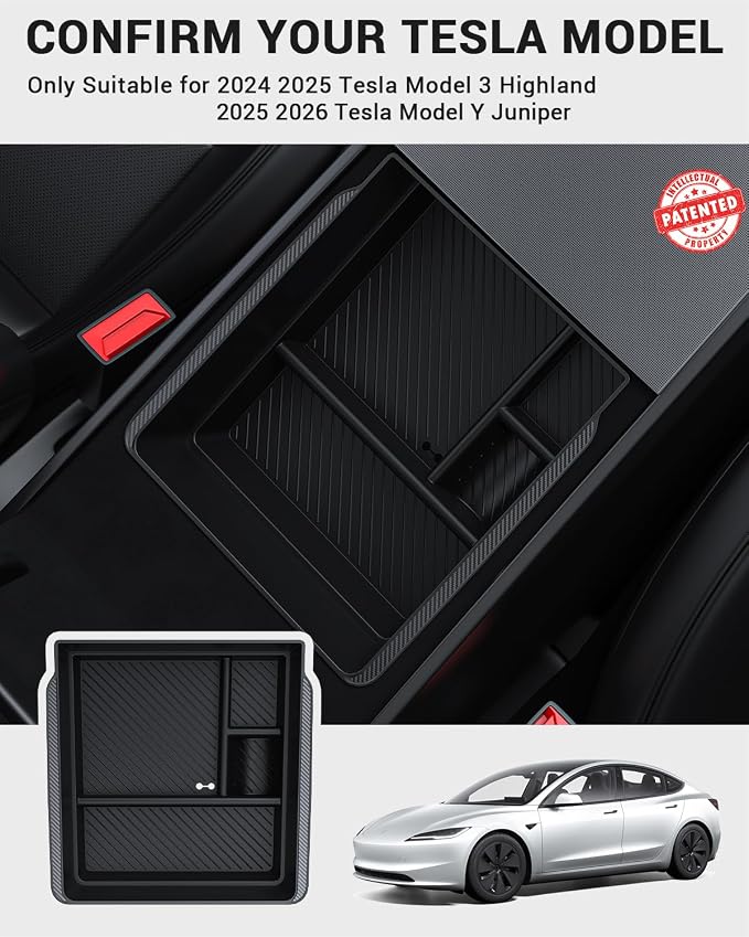 BASENOR 2026 Tesla Model Y Model 3 Armrest Storage Box, Center Console Organizer - Image 2