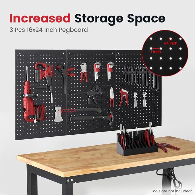 48 Inch Work Table for Garage Adjustable Height Rubber Wood Tabletop Workbench - Image 3