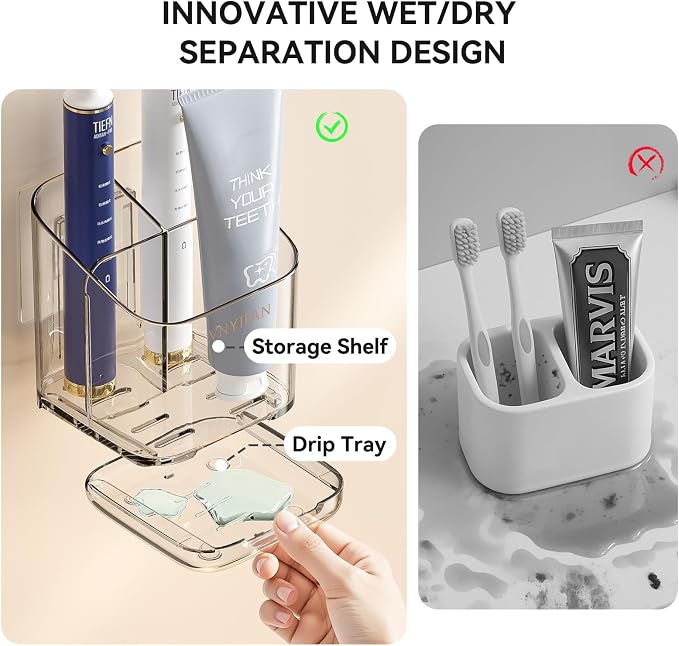 Toothbrush Holders for Bathrooms, 3 Slots Detachable Toothbrush Holder Wall - Image 3