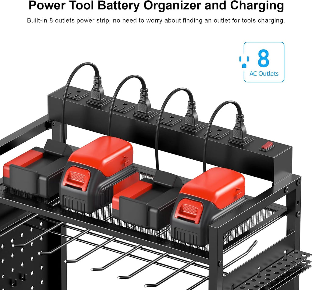 CCCEI Garage Power Tools Organizer Cart with Charging Station, Black