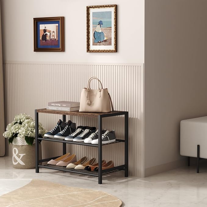 HOMEFORT 3-Tier Shoe Rack, Shoe Storage Shelf, Industrial Shoe Tower, Narrow - Image 2