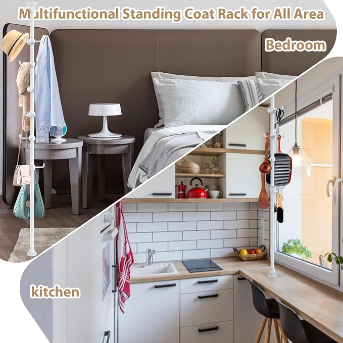 Coat Rack Freestanding, 56 to 125 inch Adjustable Tension Rod Coat Tree - Image 6