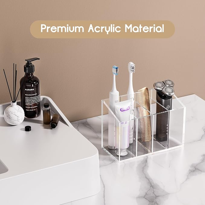 Acina 2PCS Clear Makeup Brush Holder Organizer Acrylic 3-Slots Cosmetic Brushes - Image 3