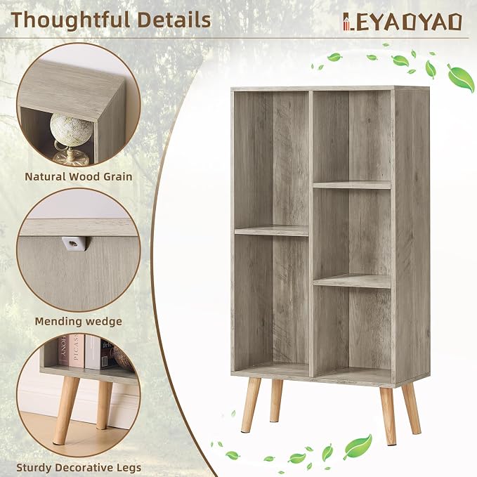 5 Cube Small Bookshelf, 3 Tier Mid-Century Modern Bookcase - Image 8