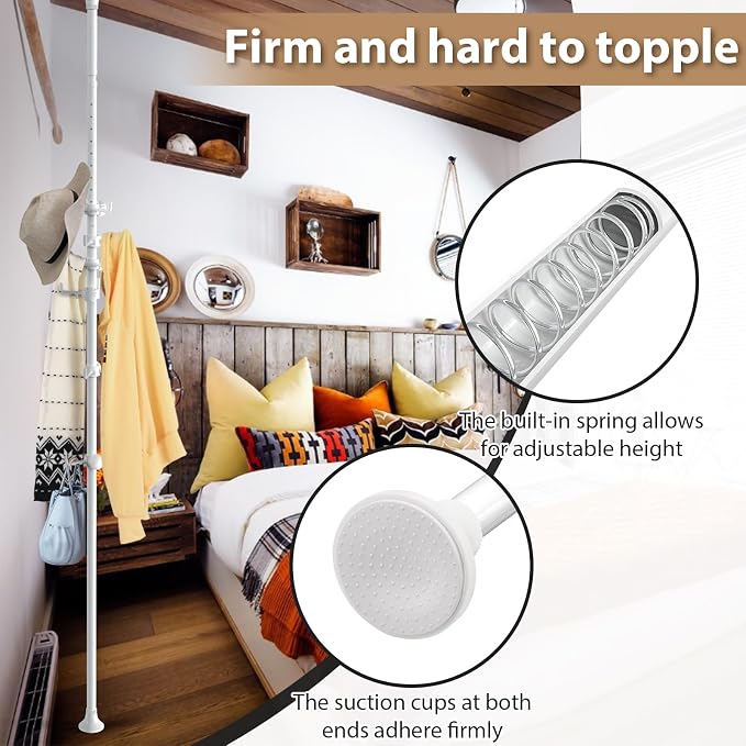 Coat Rack Freestanding, 56 to 125 inch Adjustable Tension Rod Coat Tree - Image 4