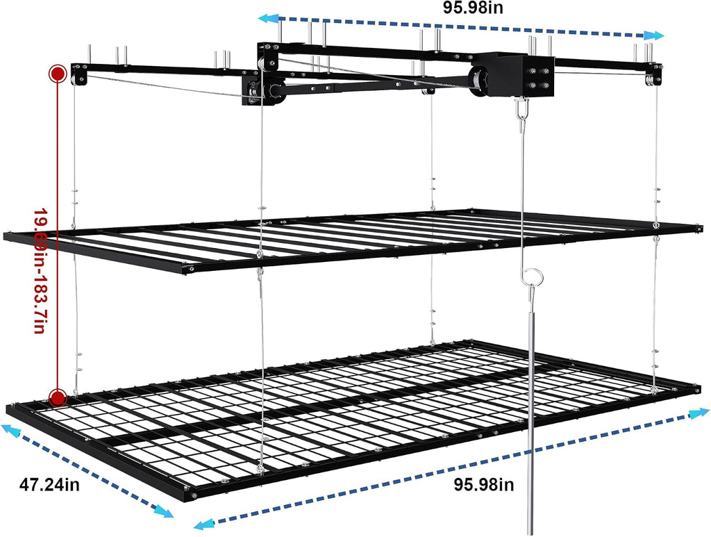 4x8FT Double-Layer Overhead Garage Storage Rack for High Ceilings