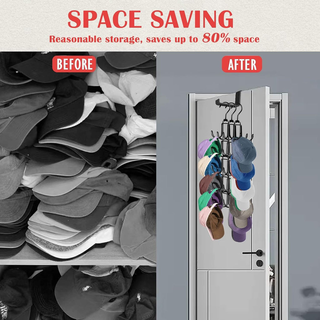 Hat Organizer for Closet: Collapsible Caps Rack with 10 Large Hooks