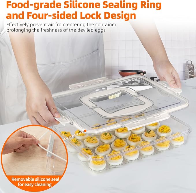 Deviled Egg Containers with Lid and Handle, Durable Clear Plastic Deviled Egg - Image 3