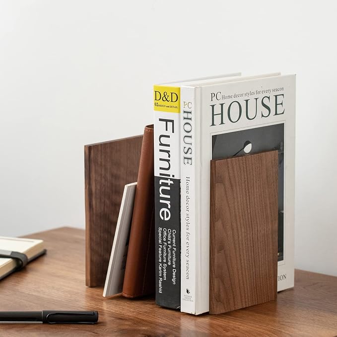Muso Wood Handmade Walnut Book Ends, Non-Skid Bookends - Image 2