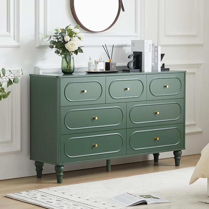 Fluted 7 Drawer Dresser for Bedroom, Modern Mid Century Chest of Drawers by ORRD