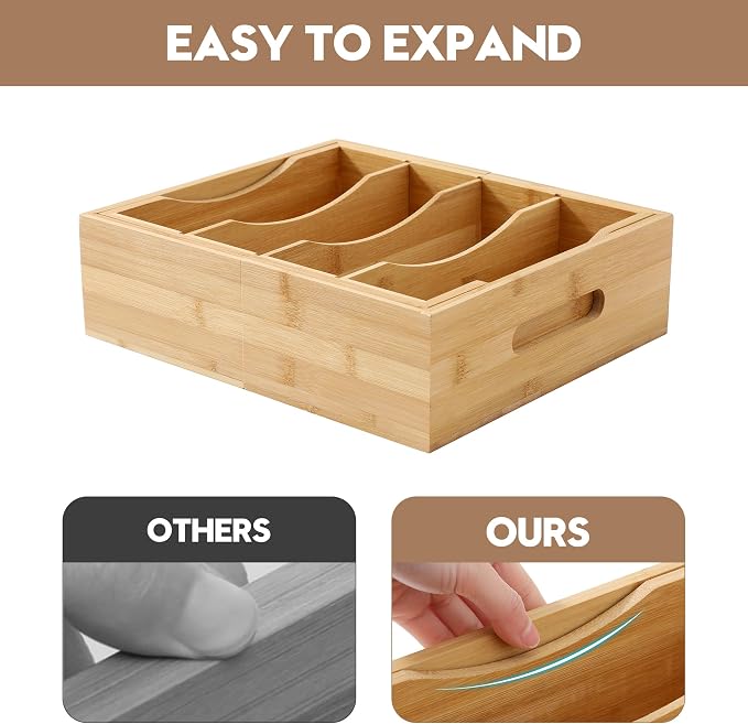 Expandable Food Container Lid Organizers Inside Cabinet, Bamboo Lids Organizer - Image 3