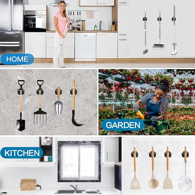 24PCS Broom and Mop Holder, Heavy Duty Garden Tool Organizer Rack Rake and - Image 7