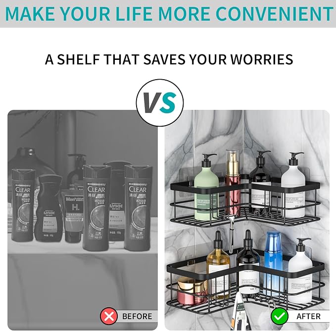 Yazoni Corner Shower Caddy, Adhesive Shower Shelves No Drilling, Rustproof - Image 4