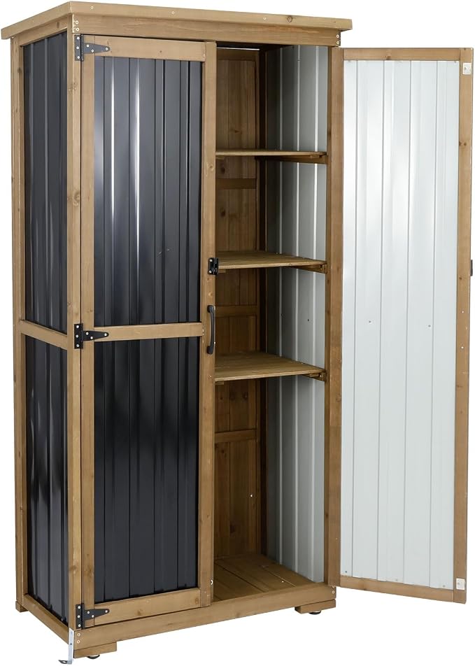 Outdoor Storage Cabinet, Wood & Metal Storage Shed - Image 7