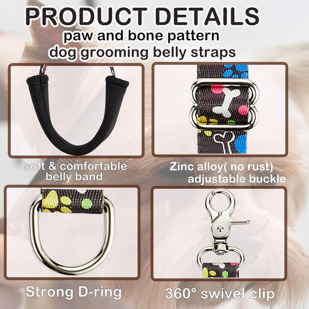 Dog Grooming Belly Straps – Adjustable Grooming Loops with Cute Paw &
