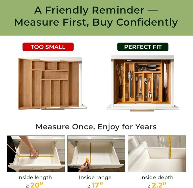 Carbonized Bamboo Kitchen Drawer Organizer, 10 Slots Expandable Silverware - Image 2