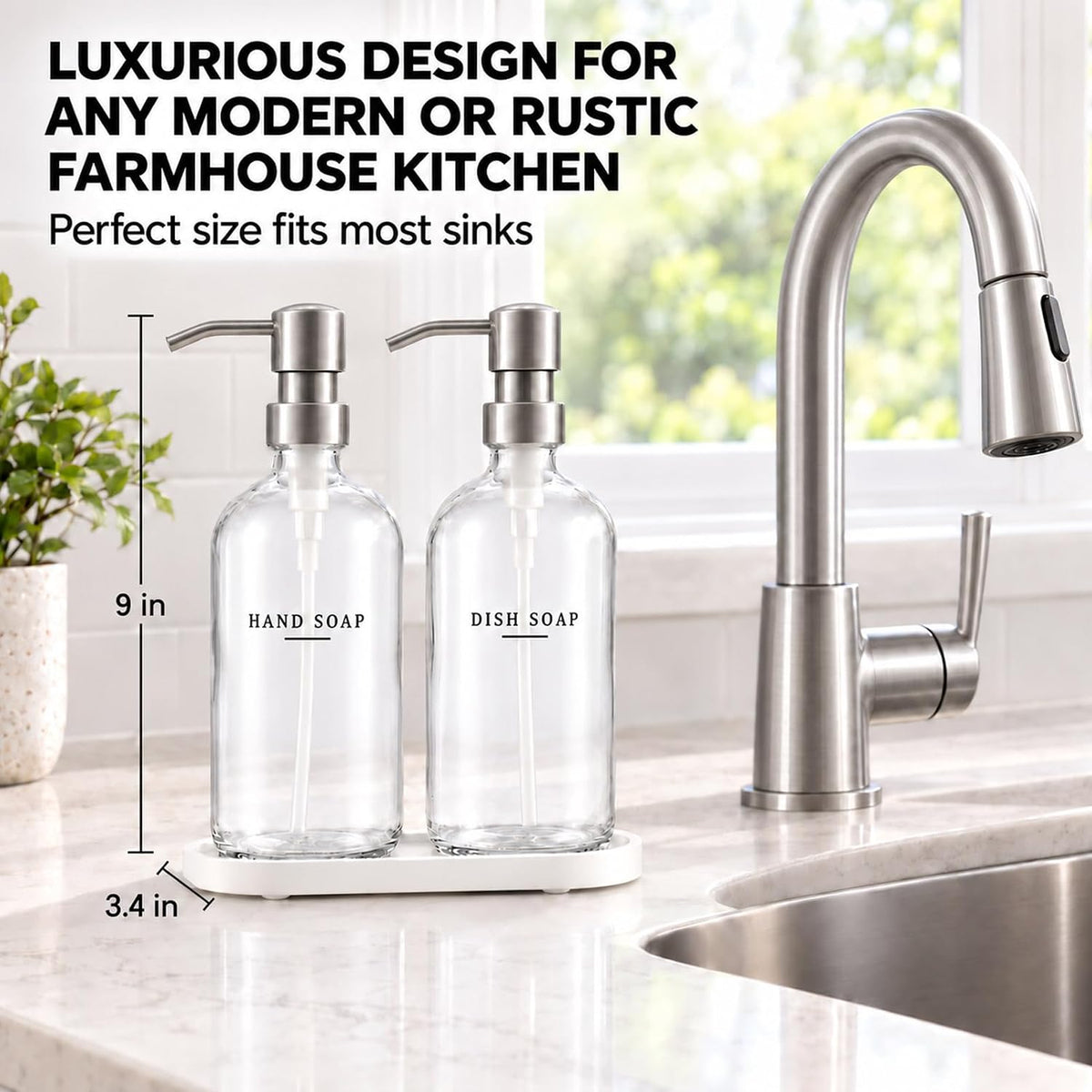Glass Soap Dispenser - Dish Hand Soap Dispenser Set for Kitchen