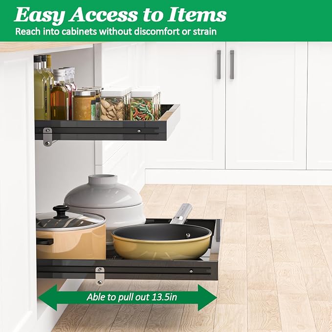 REALINN 2 Tier Pull Out Cabinet Organizer, 21 inch Depth Slide Out Shelves - Image 3