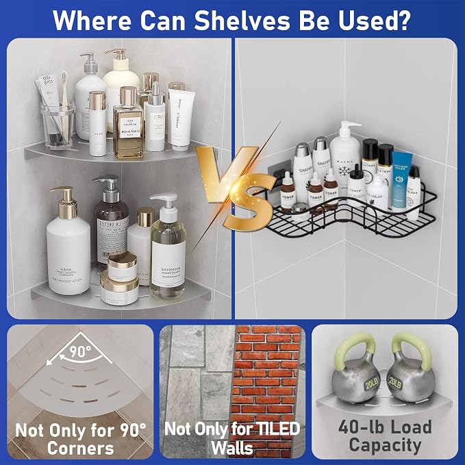 2 Pack Corner Shower Shelves Load Capacity 40 lbs 304 Stainless Steel Shower - Image 7