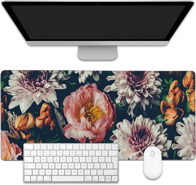 Vintage Beautiful Flowers Desk Mat, Large Gaming Mouse Pad, Non-Slip Rubber by EOBKLAX
