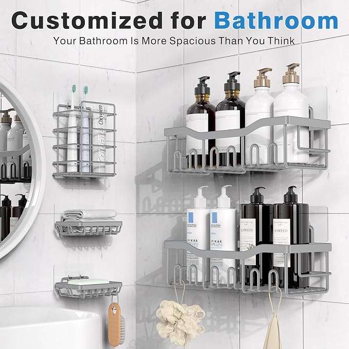 EUDELE 5-Pack Rustproof Stainless Steel Shower Caddy Set– No Drill Adhesive - Image 2