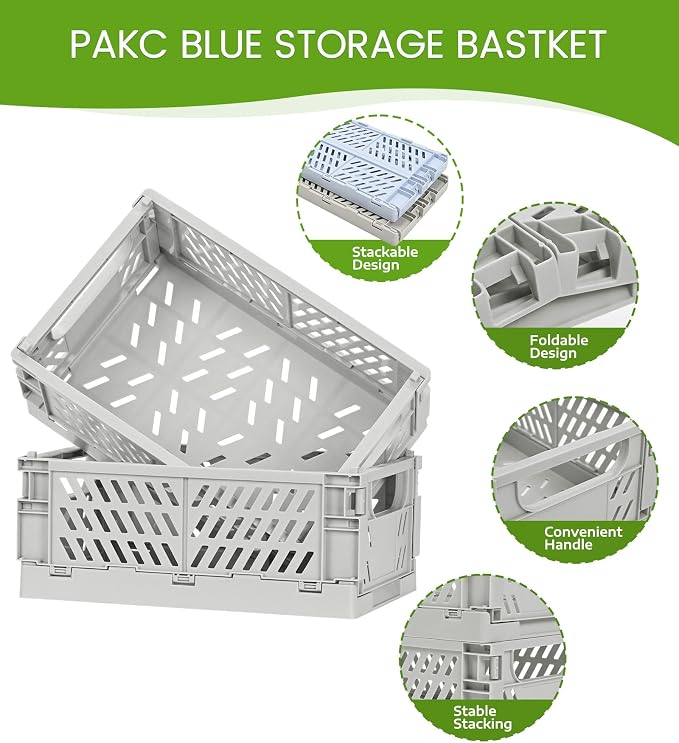 4-Pack Small Pastel Plastic Storage Baskets, Collapsible Crates - Image 2
