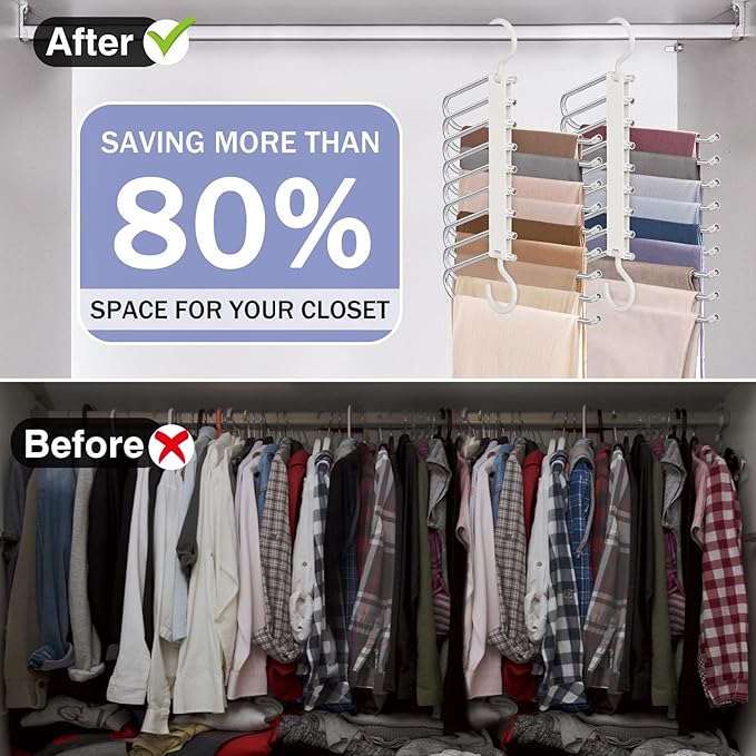 Upgrade 9 Layers Pants Hangers Space Saving, 2 Pack Pant Hangers Organizer - Image 3