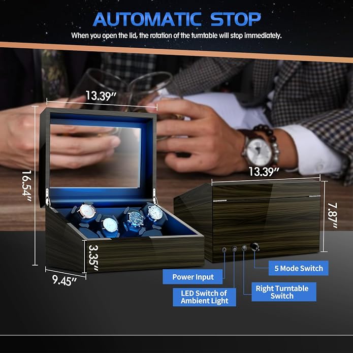 Watch Winder for Automatic Watches, Ultra Quiet Motor, 4 Automatic Watches and - Image 6
