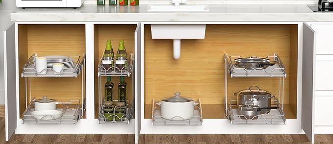OCG 2 Tier Pull Out Cabinet Organizer, Pull Out Drawers - Image 7