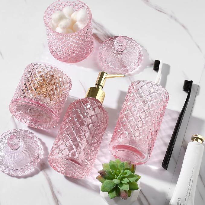 Pink Bathroom Accessories Set, 4 Pack Pink Bathroom Decor Accessory Sets - Image 7